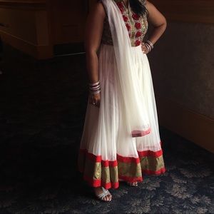 White and red anarkali suit